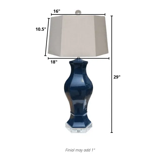 Porcelain Dark Navy Blue Hex Table Lamp