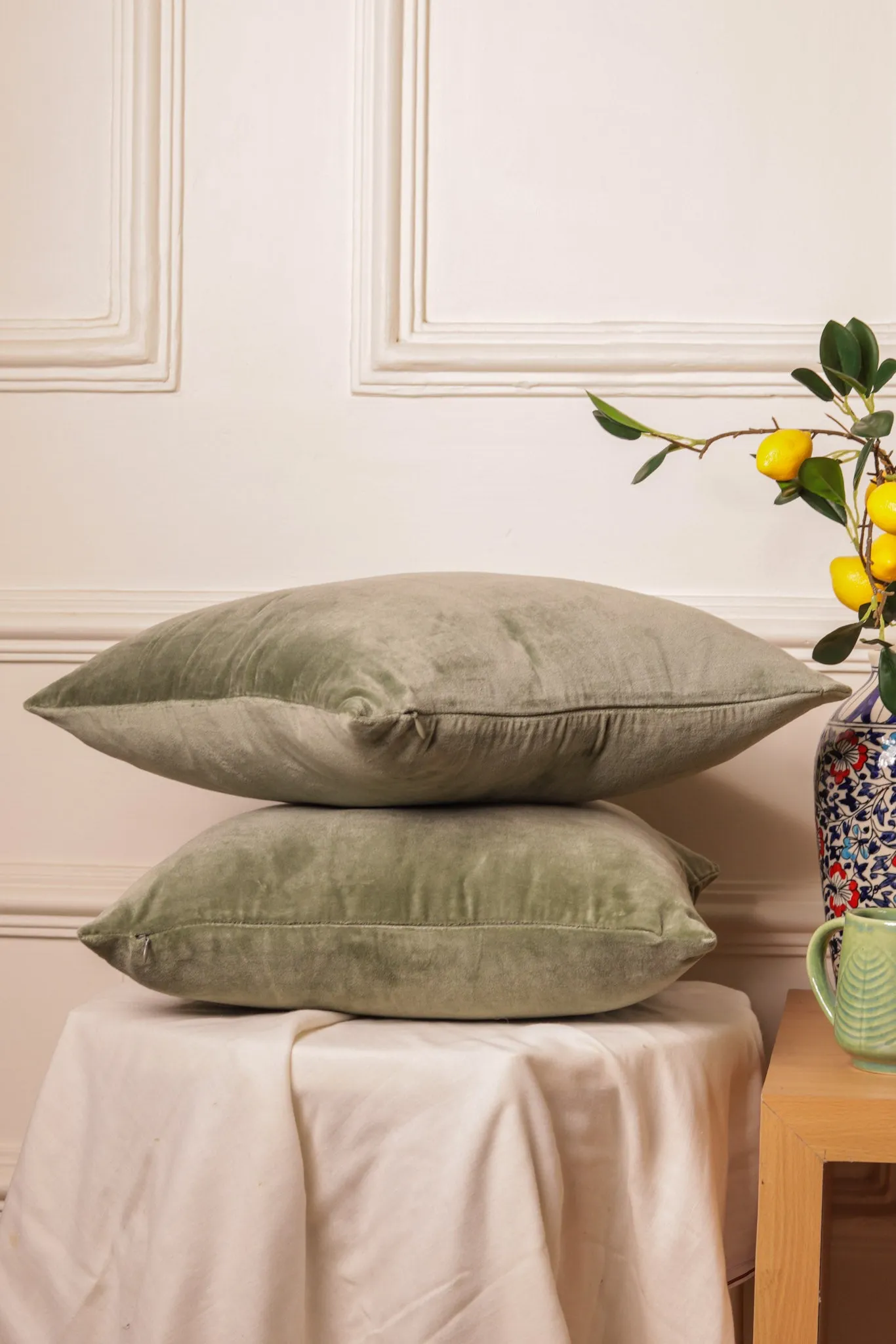 Premium Velvet Cushion Cover -  Olive