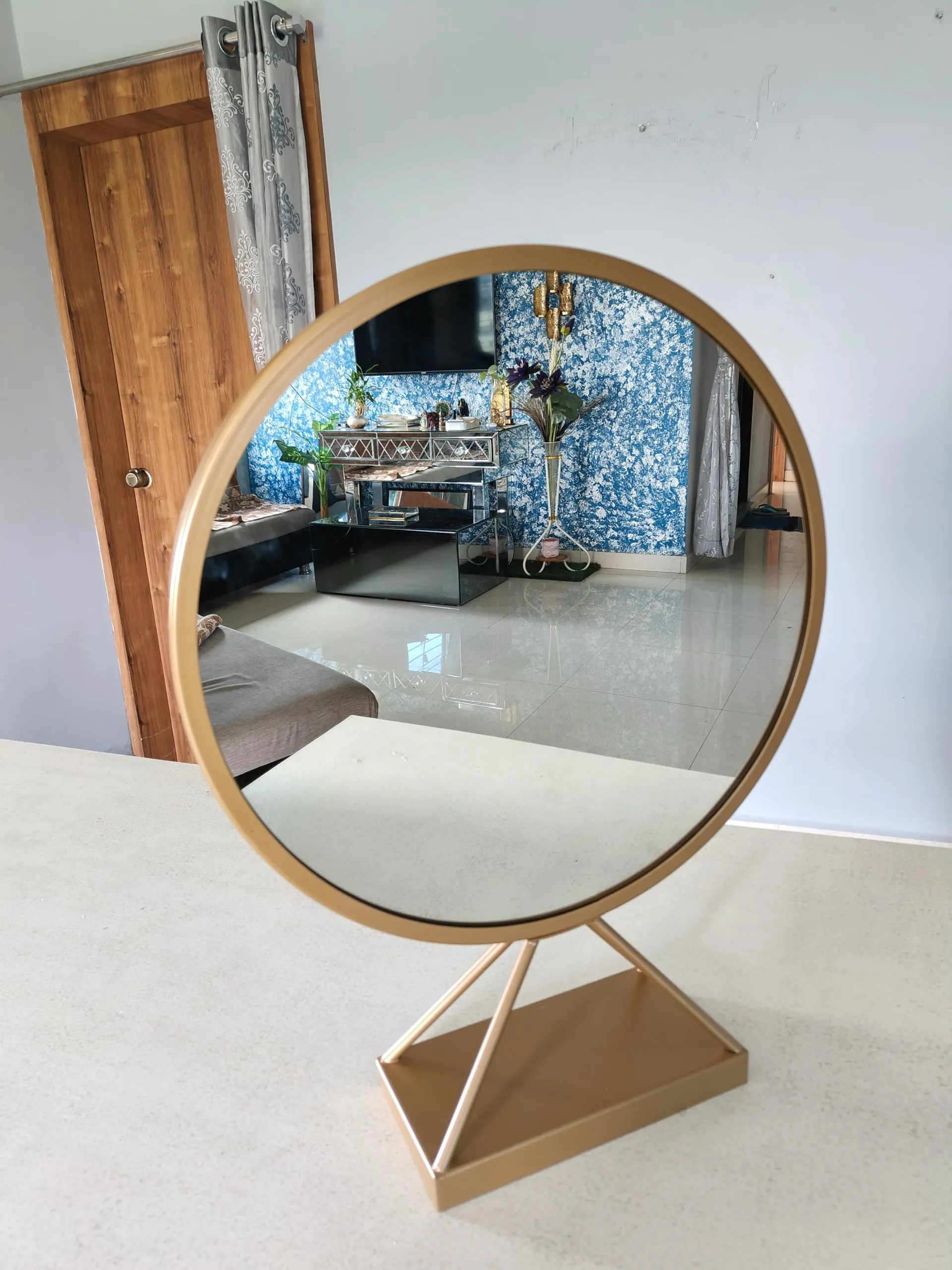 Quality Glass Modern Elegance Round Wall-Mounted Mirror Metal Framed Wall Mirror Bathroom Mirror Living Room Mirror Home Decor Mirror 18 x 18 Inches Brown MF 80