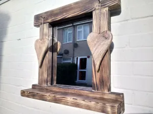 Reclaimed Solid Wood Love Heart Mirror With Shelf - Style 8