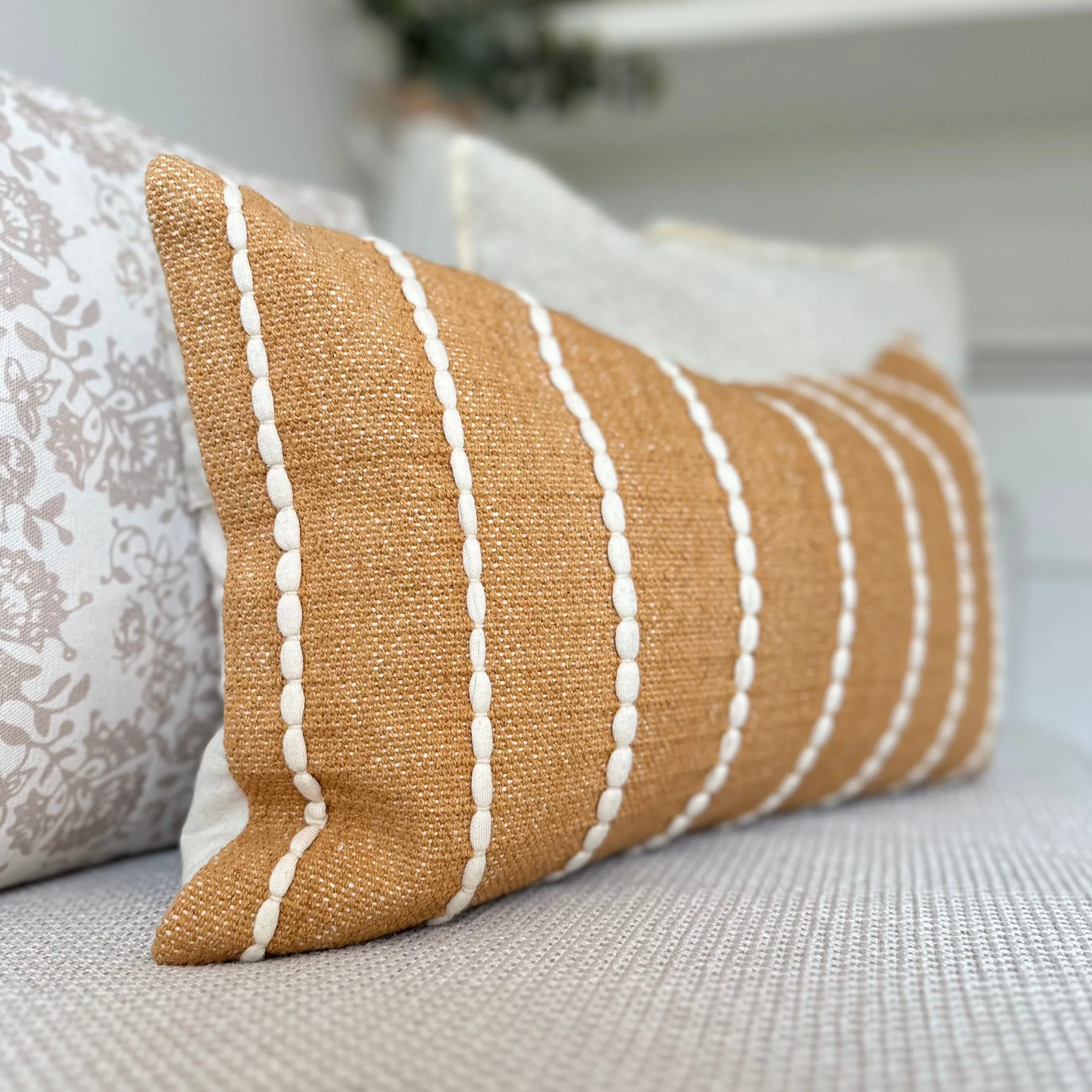 Rectangle Orange with Cream Stripe Cotton Cushion 50x30cm