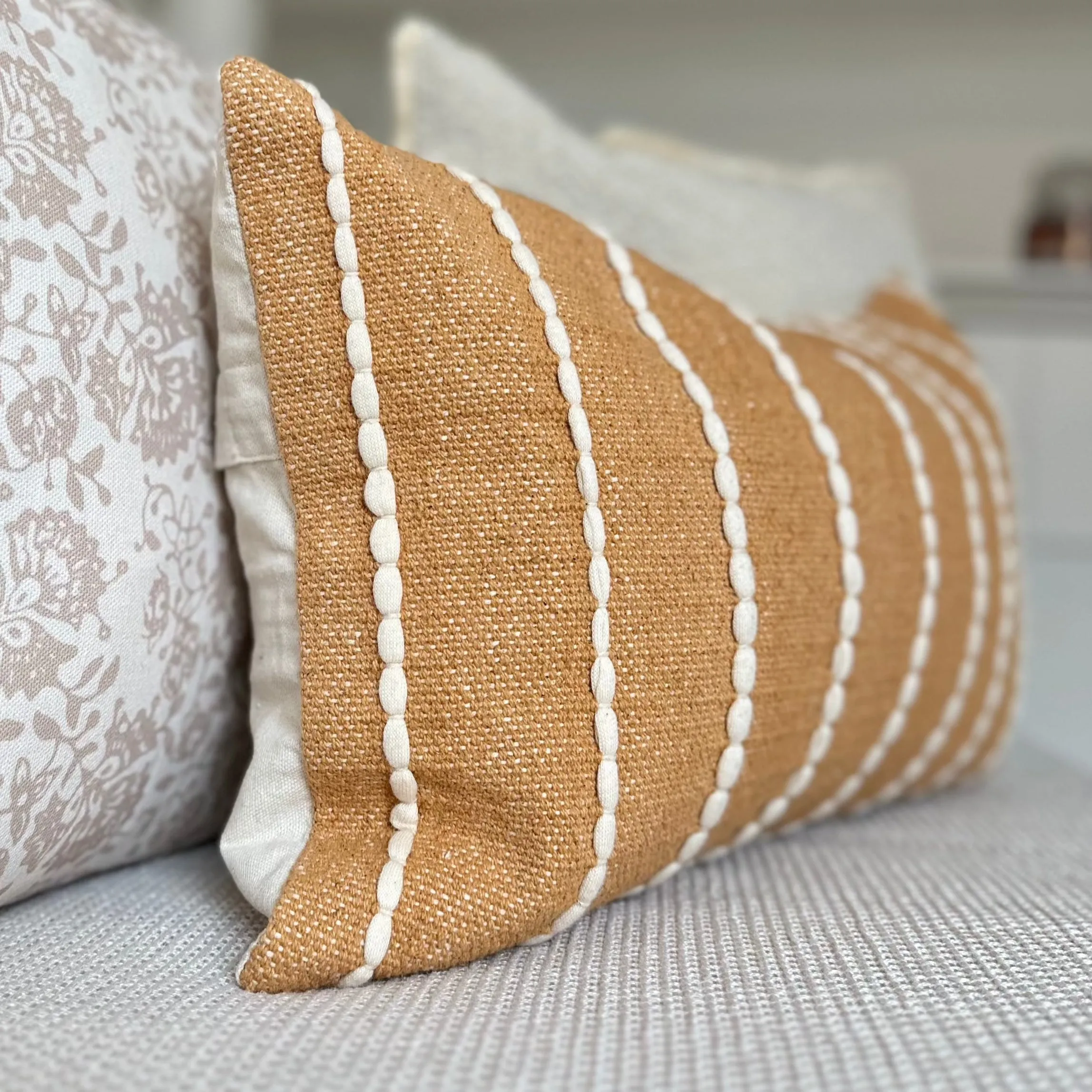 Rectangle Orange with Cream Stripe Cotton Cushion 50x30cm