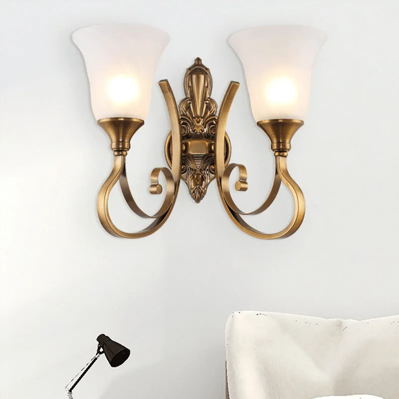 Retro Bell Wall Lamp - Sleek 2-Light Frosted Glass Sconce in Gold for Porch