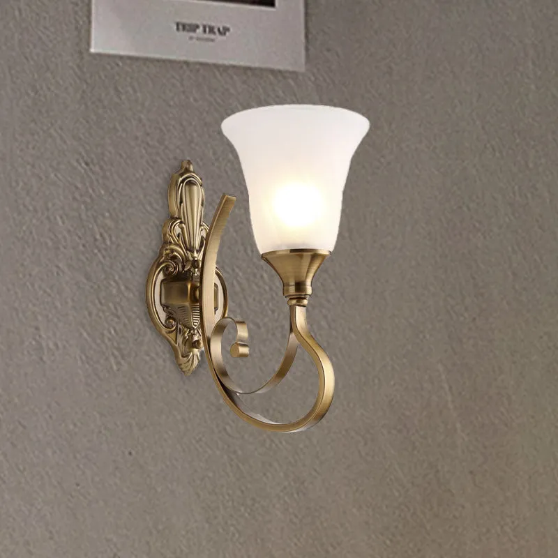 Retro Bell Wall Lamp - Sleek 2-Light Frosted Glass Sconce in Gold for Porch