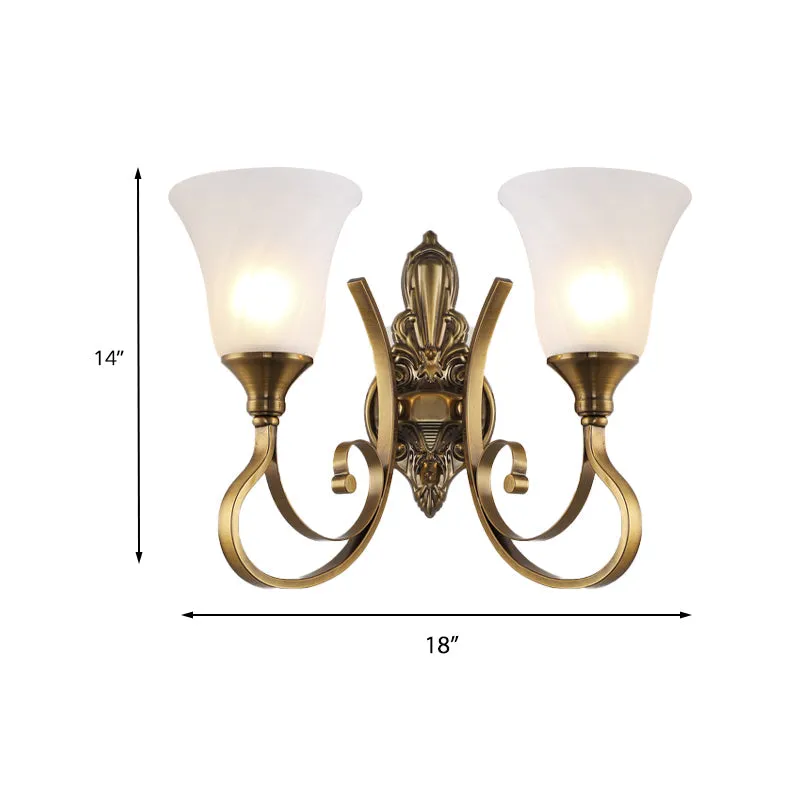 Retro Bell Wall Lamp - Sleek 2-Light Frosted Glass Sconce in Gold for Porch