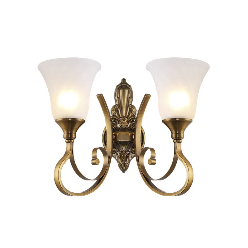 Retro Bell Wall Lamp - Sleek 2-Light Frosted Glass Sconce in Gold for Porch