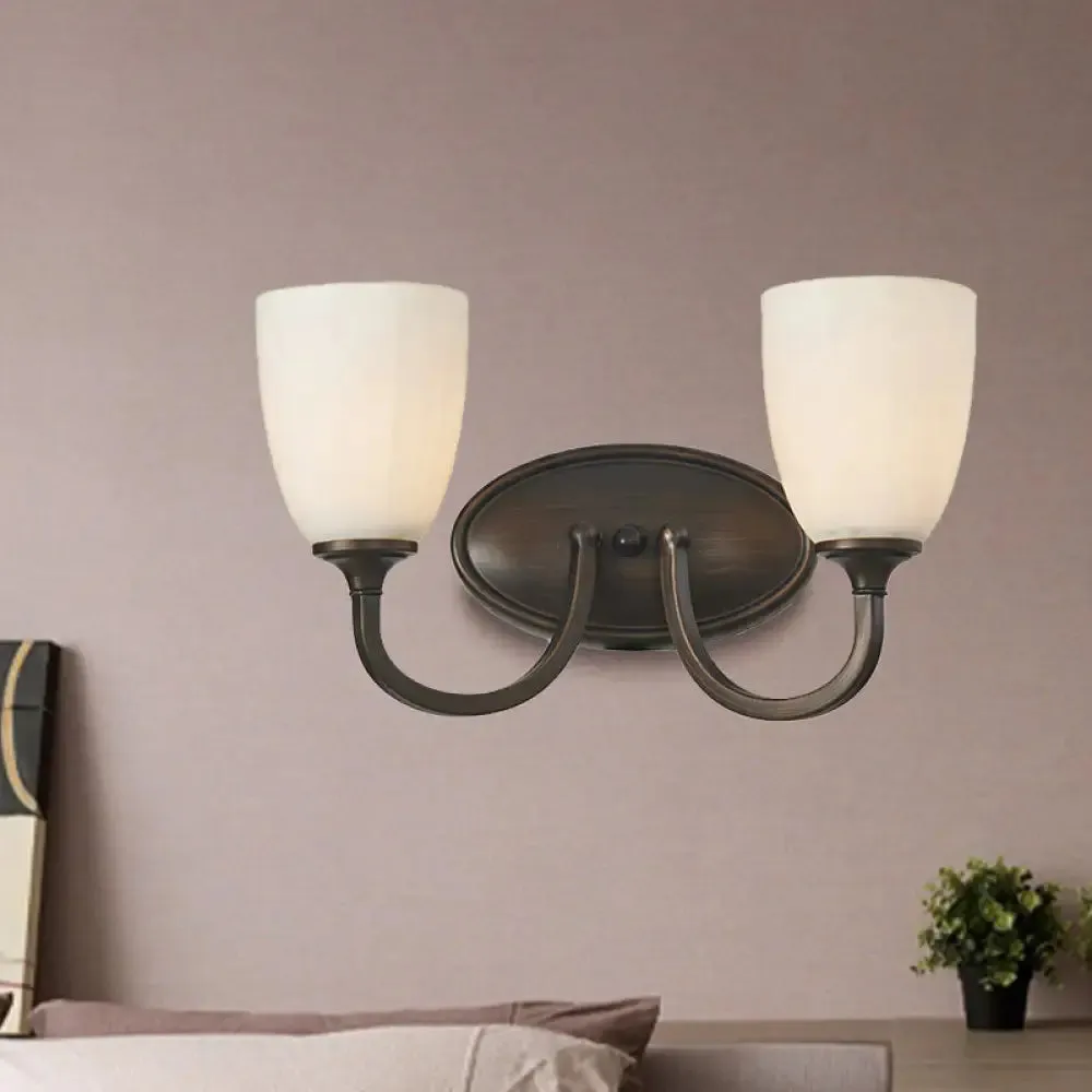 Retro Milk Glass Wall Lamp with Metal Backplate for Living Room