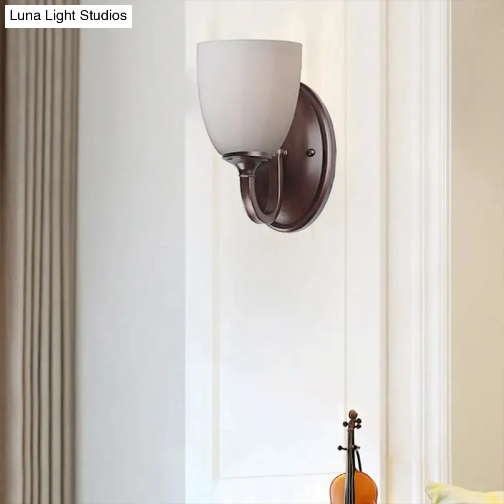 Retro Milk Glass Wall Lamp with Metal Backplate for Living Room
