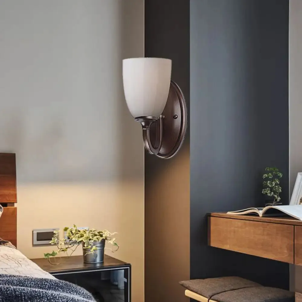 Retro Milk Glass Wall Lamp with Metal Backplate for Living Room
