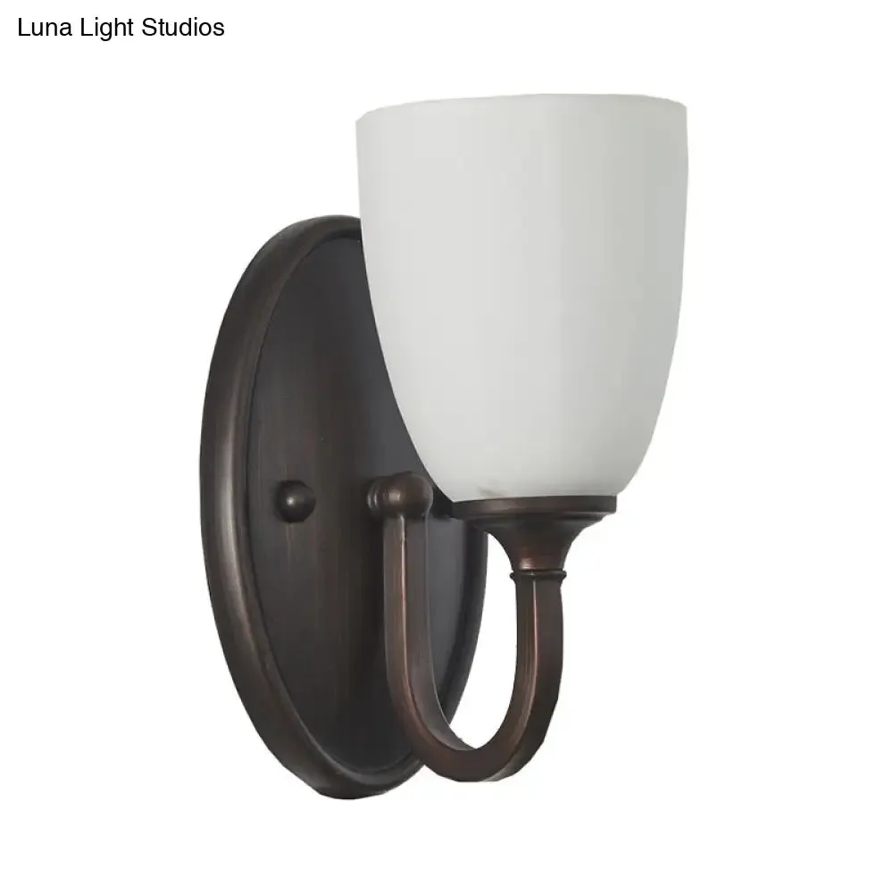 Retro Milk Glass Wall Lamp with Metal Backplate for Living Room