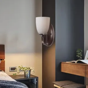 Retro Milk Glass Wall Lamp with Metal Backplate for Living Room
