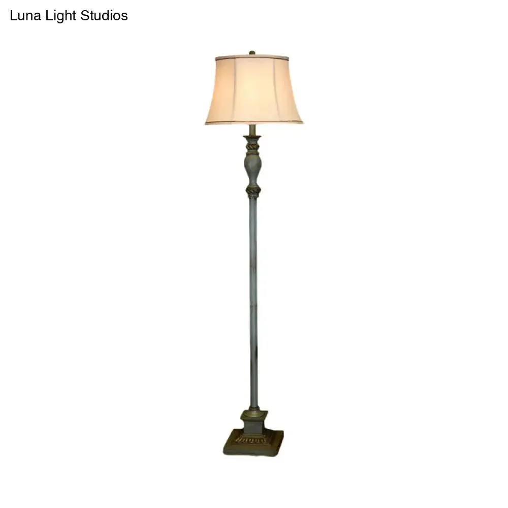 Retro Square Pedestal Floor Lamp in Pewter with Fabric Shade - Stylish 1 Bulb Resin Lighting
