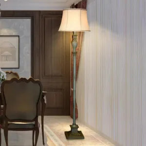 Retro Square Pedestal Floor Lamp in Pewter with Fabric Shade - Stylish 1 Bulb Resin Lighting