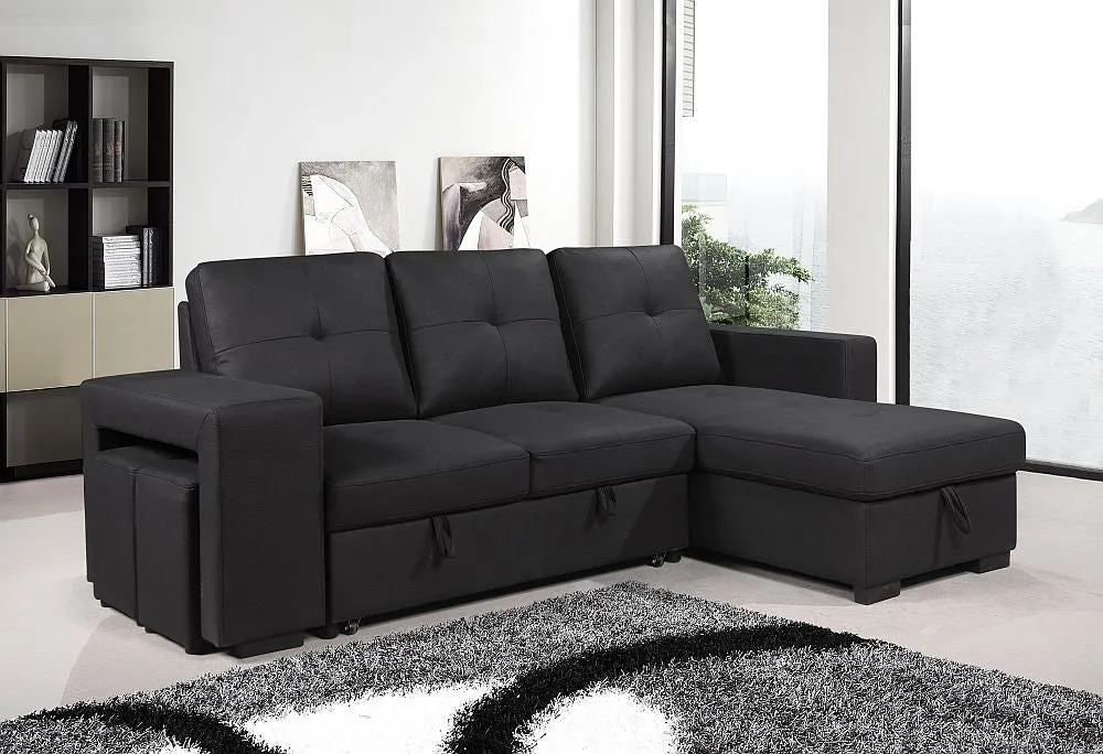 Rolleston Sofa Bed Black With Storage - Reversible Chaise