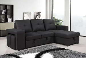 Rolleston Sofa Bed Black With Storage - Reversible Chaise