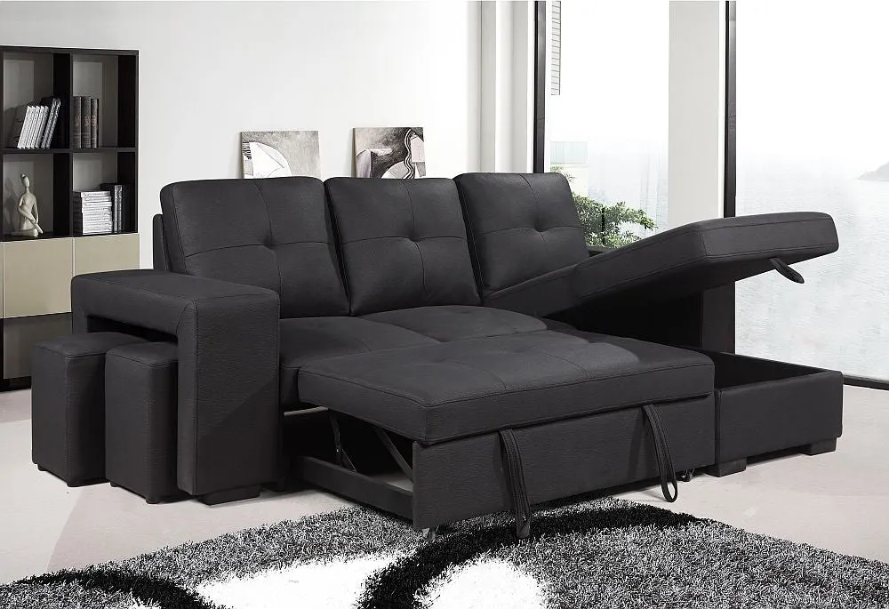 Rolleston Sofa Bed Black With Storage - Reversible Chaise