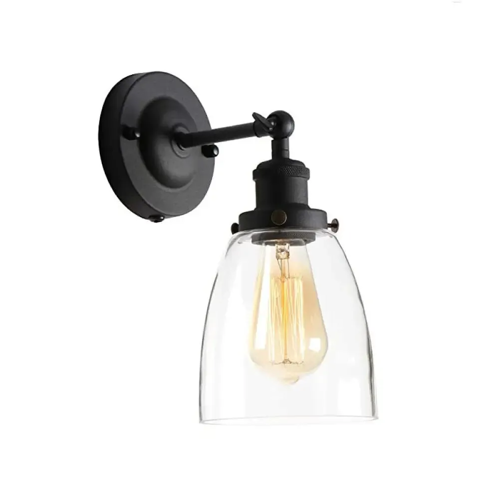 Rotatable Wall Lamp - Warehouse Cloche with 1 Head, Transparent Glass Shade, in Black and Brass/Black