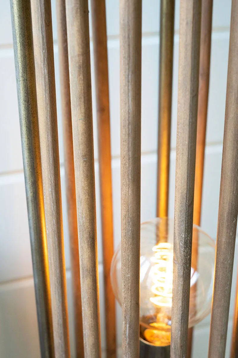 Round Brass and Wood Cylinder Table Lamp