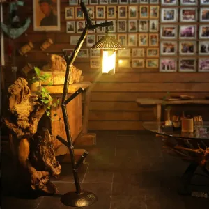 Rural Metallic 1-Bulb Black Tree Design Floor Lamp with Crystal Shade - Perfect for Coffee Shops
