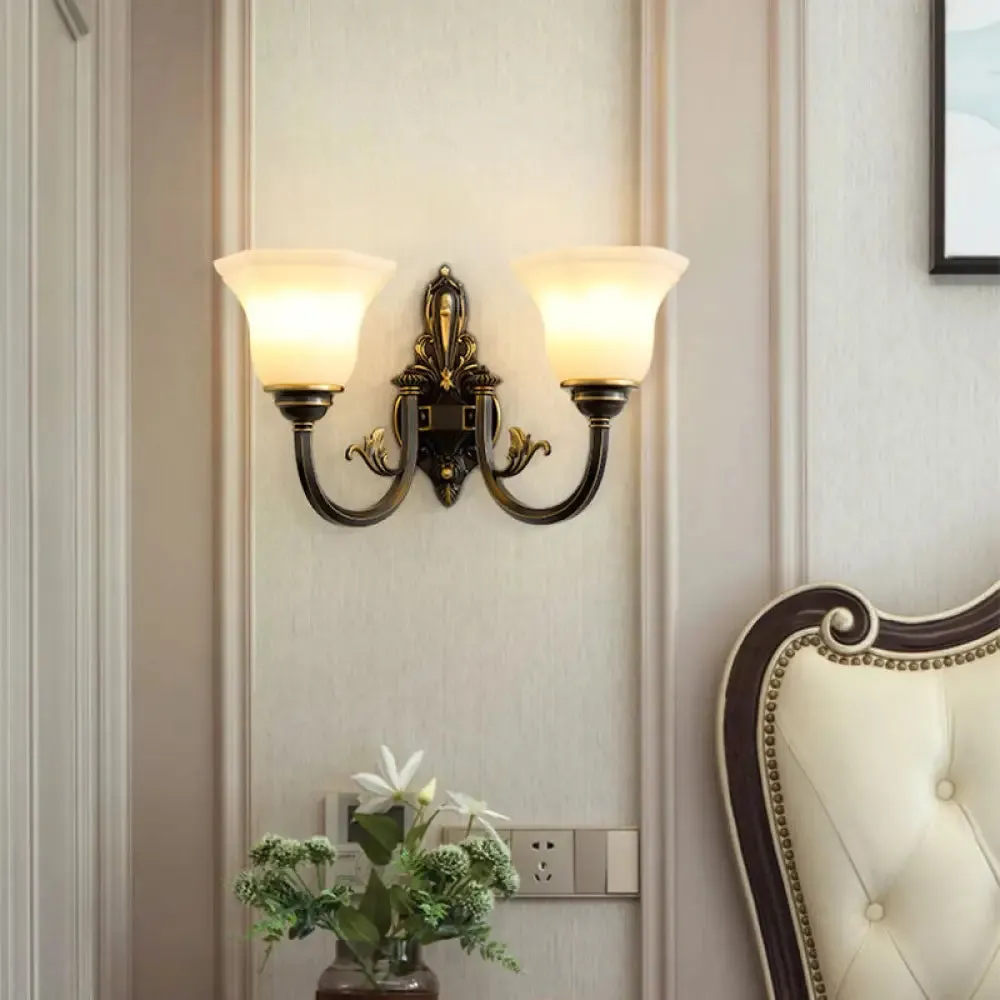 Rustic Brass Wall Lamp with Frost Glass Bell Shade - Ideal for Living Room Lighting