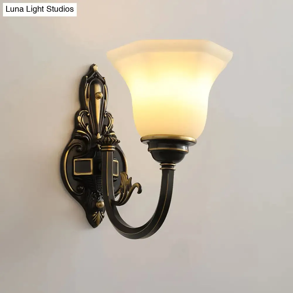 Rustic Brass Wall Lamp with Frost Glass Bell Shade - Ideal for Living Room Lighting