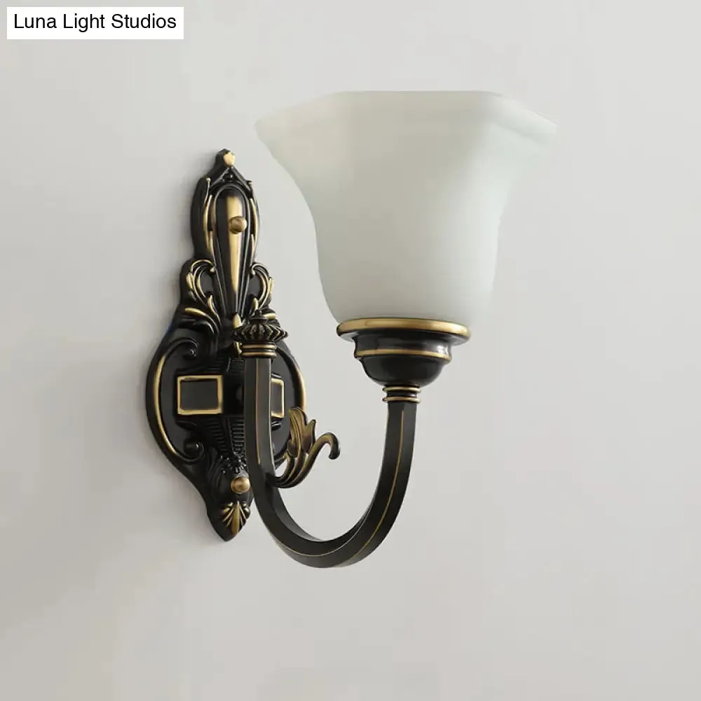 Rustic Brass Wall Lamp with Frost Glass Bell Shade - Ideal for Living Room Lighting