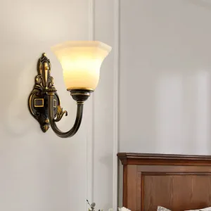 Rustic Brass Wall Lamp with Frost Glass Bell Shade - Ideal for Living Room Lighting