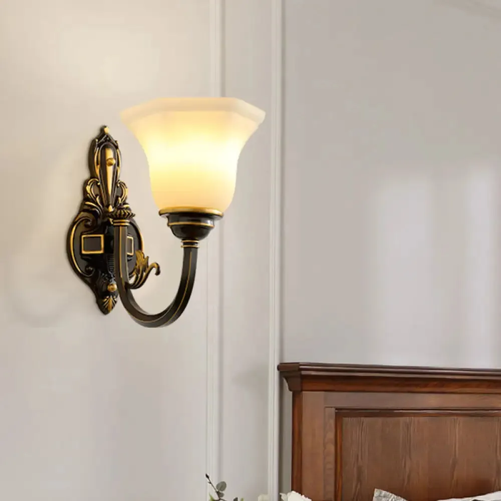Rustic Brass Wall Lamp with Frost Glass Bell Shade - Ideal for Living Room Lighting