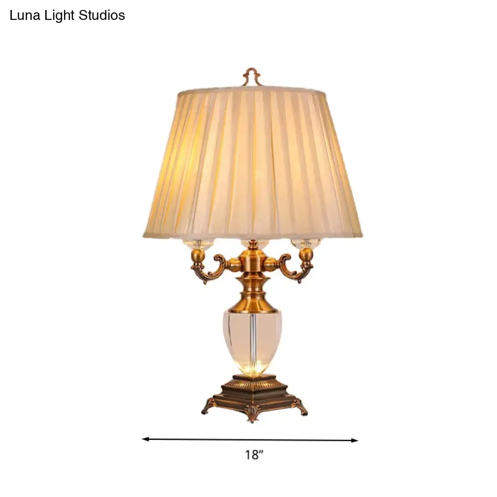 Rustic Elegance: Beige Pleated Shade Table Lamp with Crystal Accent - Perfect for the Bedroom