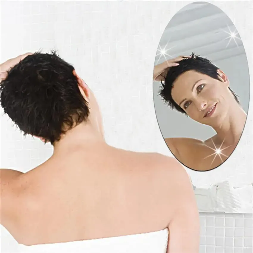 Sai Rainbow Oval Shape Adhesive Mirror Sticker for Wall on Tiles Basin Mirror Bathroom Wall Mirror Stickers Unbreakable Plastic Wall Mirror (Wall Mirror) (30x20 cm)