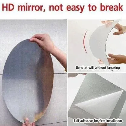 Sai Rainbow Oval Shape Adhesive Mirror Sticker for Wall on Tiles Basin Mirror Bathroom Wall Mirror Stickers Unbreakable Plastic Wall Mirror (Wall Mirror) (30x20 cm)