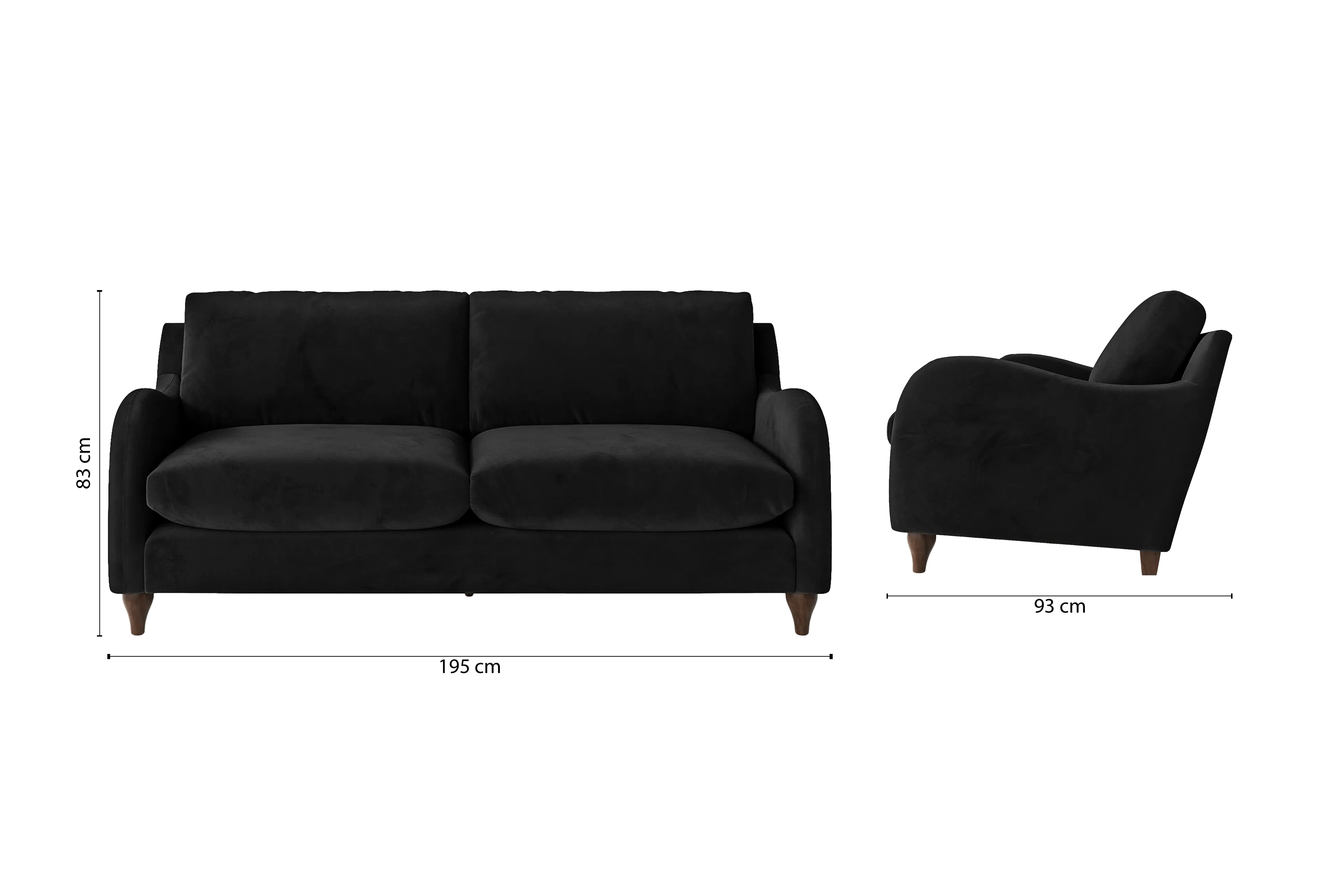 Sallisaw 3 Seater Sofa Black Velvet