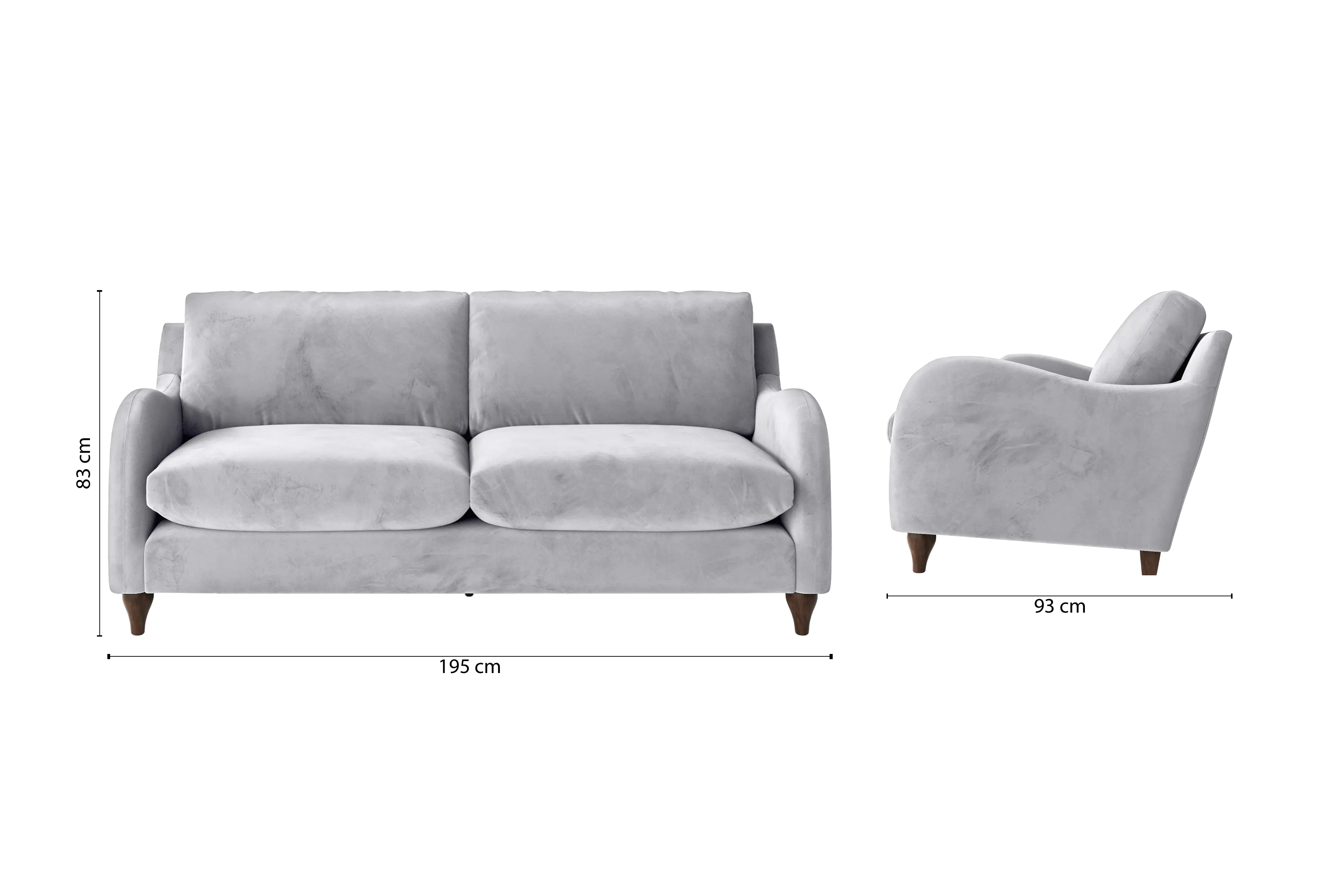 Sallisaw 3 Seater Sofa Silver Velvet