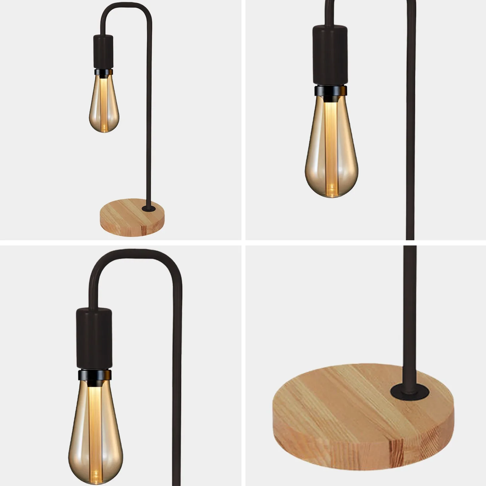 SEABROOK Nordic Style Stylish Table lamp with wood Base E27 Black White