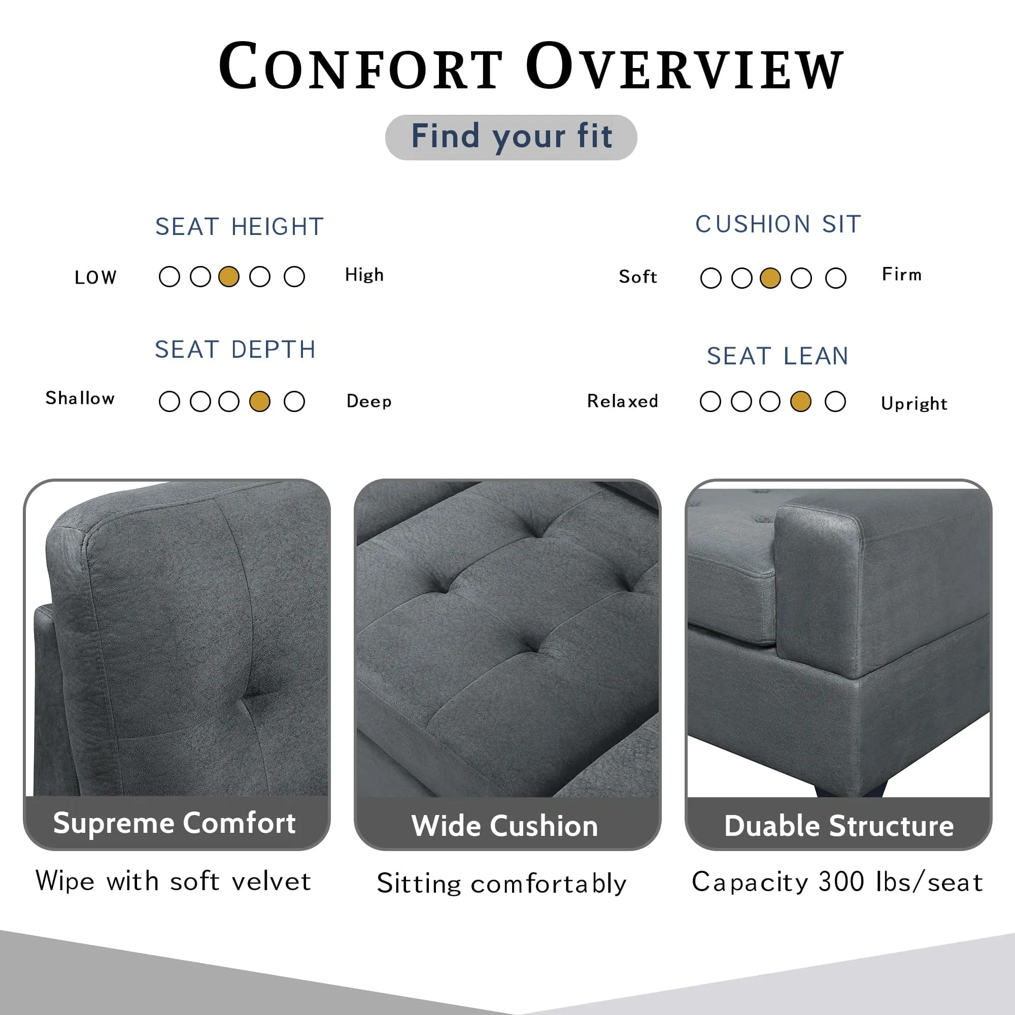 Sectional Sofa with Reversible Chaise Lounge L-Shaped Couch with Storage Ottoman and Cup Holders (Dark Grey)