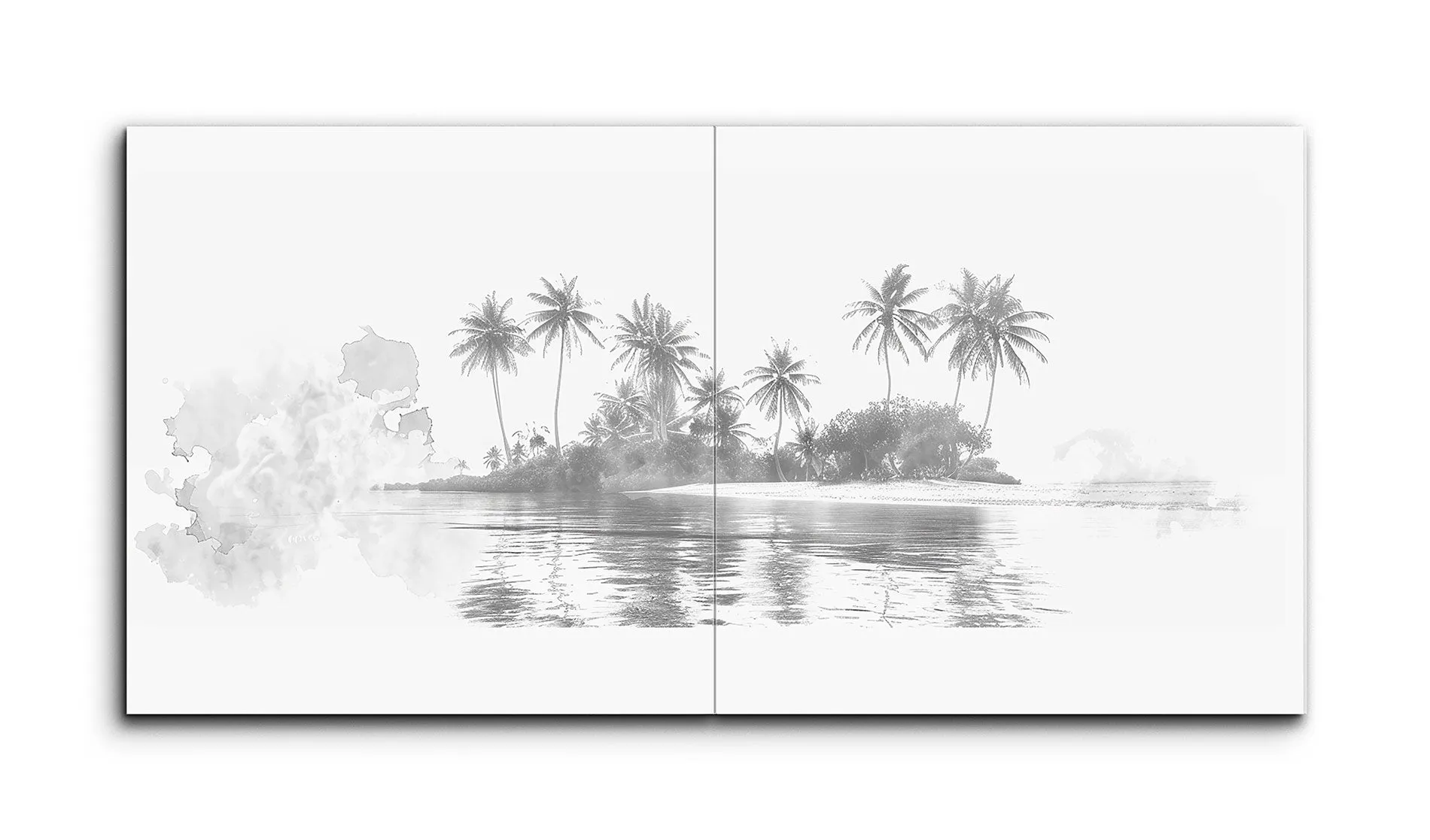 Serene Grayscale Island with Palm Trees