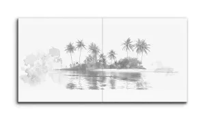 Serene Grayscale Island with Palm Trees