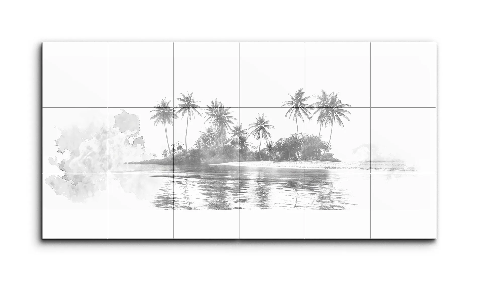 Serene Grayscale Island with Palm Trees