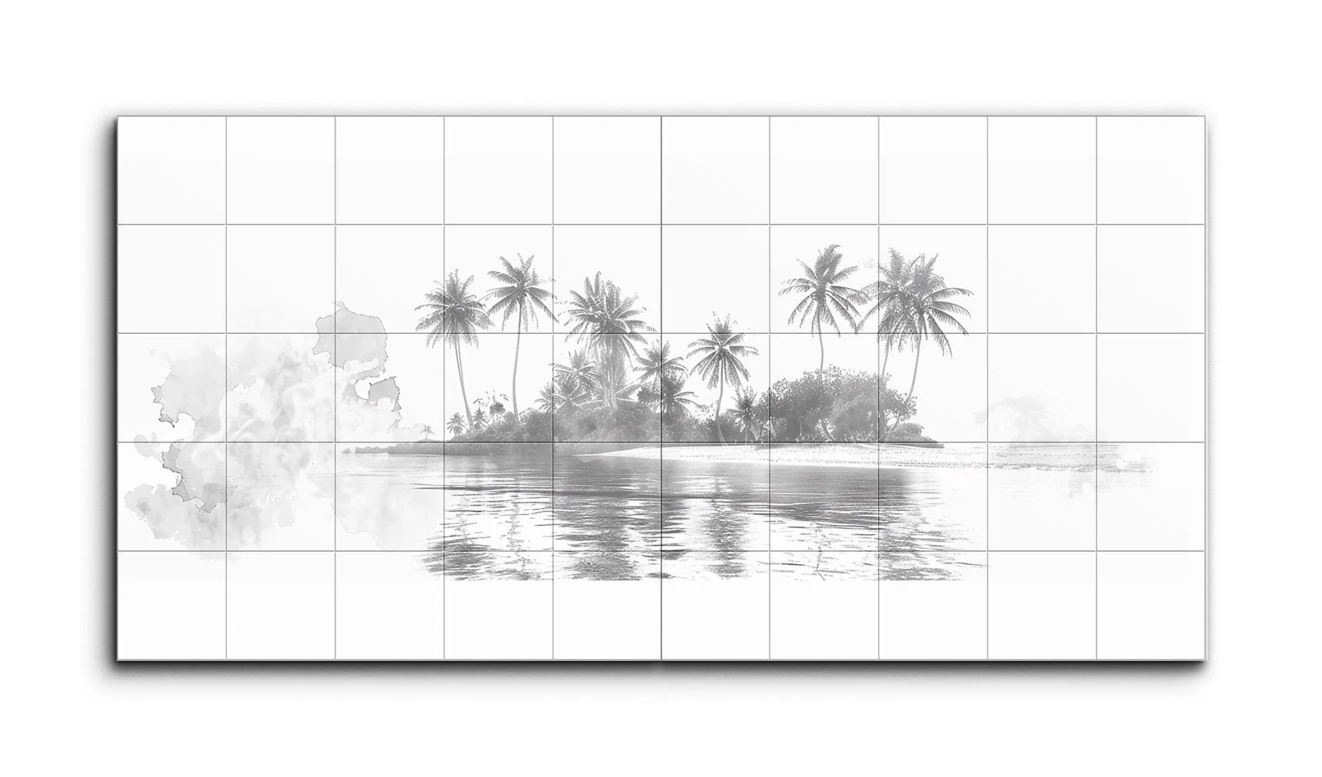 Serene Grayscale Island with Palm Trees