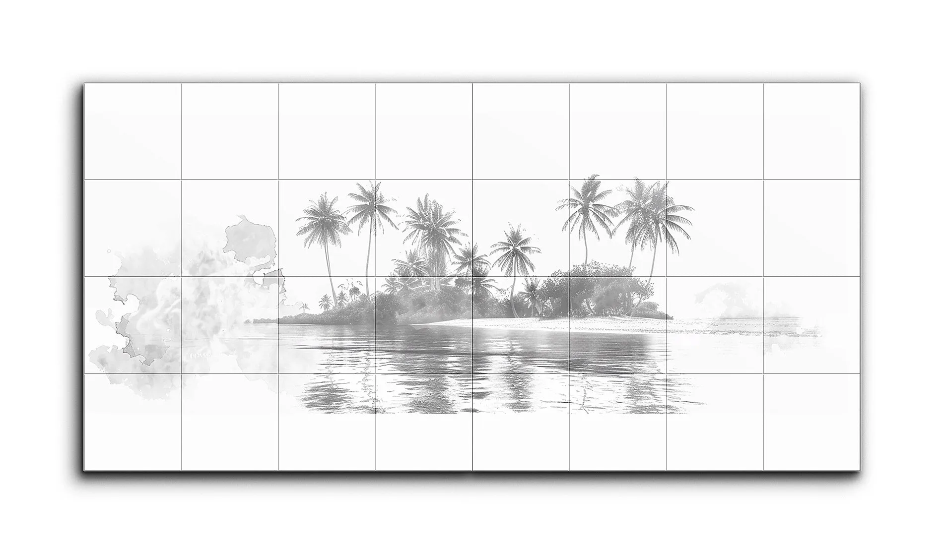 Serene Grayscale Island with Palm Trees