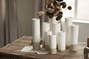 Set Of Nine White Ceramic Cylinder Bud Vases