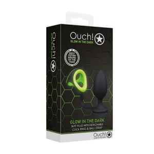 Shots Ouch Butt Plug w/Cock Ring & Ball Strap - Glow in the Dark