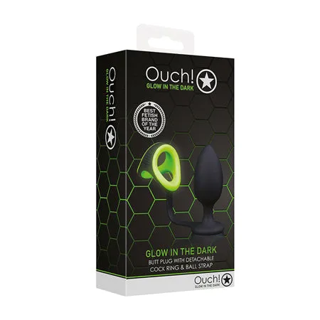 Shots Ouch Butt Plug w/Cock Ring & Ball Strap - Glow in the Dark