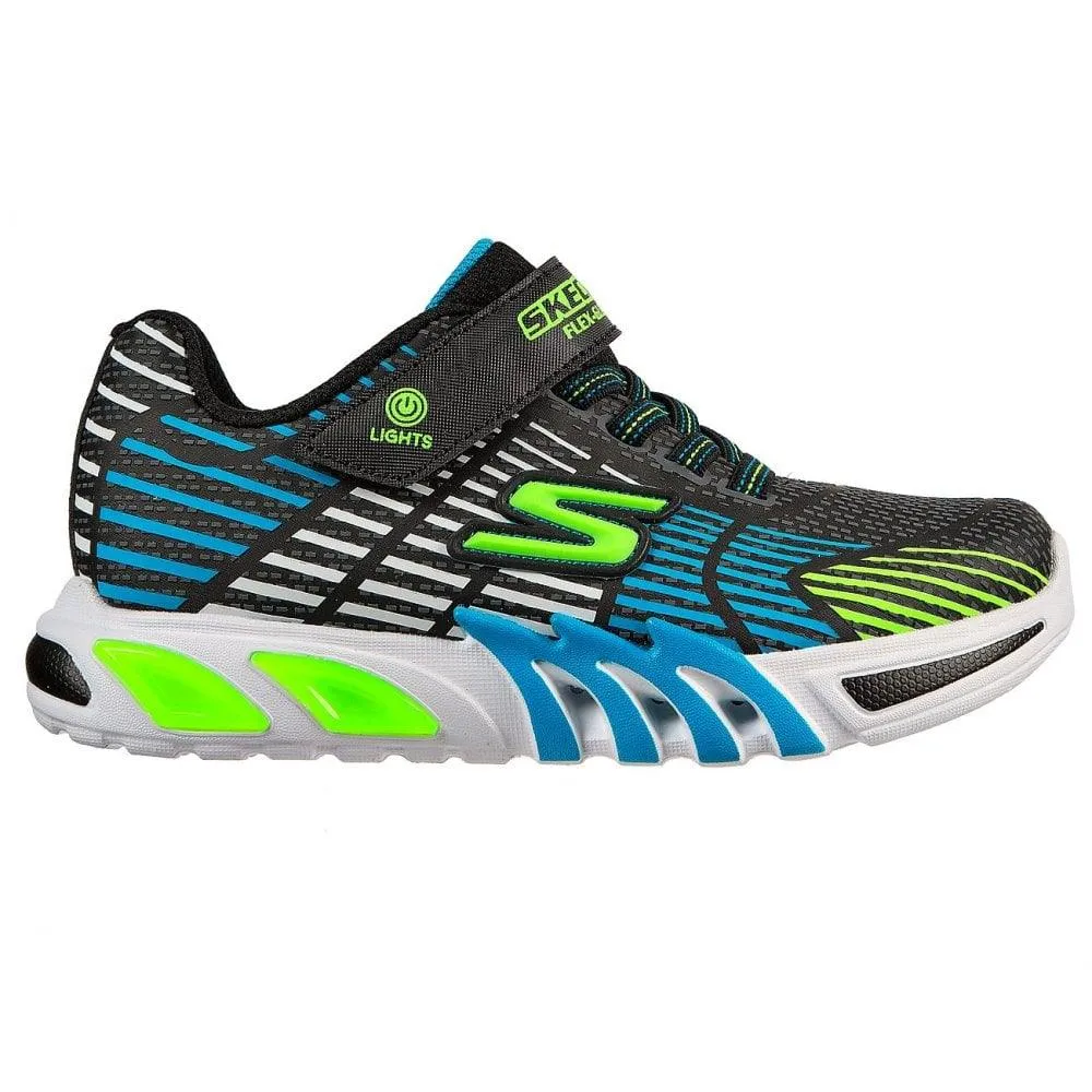 Skechers Boys Trainer S Lights Flex Glow Elite Black Blue Lime
