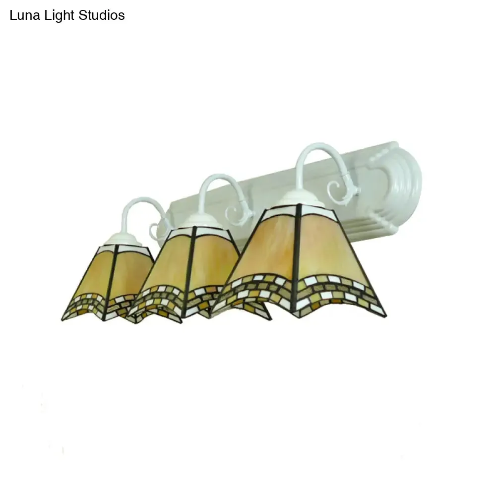 Sky Blue/Blue/Yellow Geometric Stained Glass Wall Lamp - Tiffany Style Sconce Lighting for Bathroom (3 Lights)