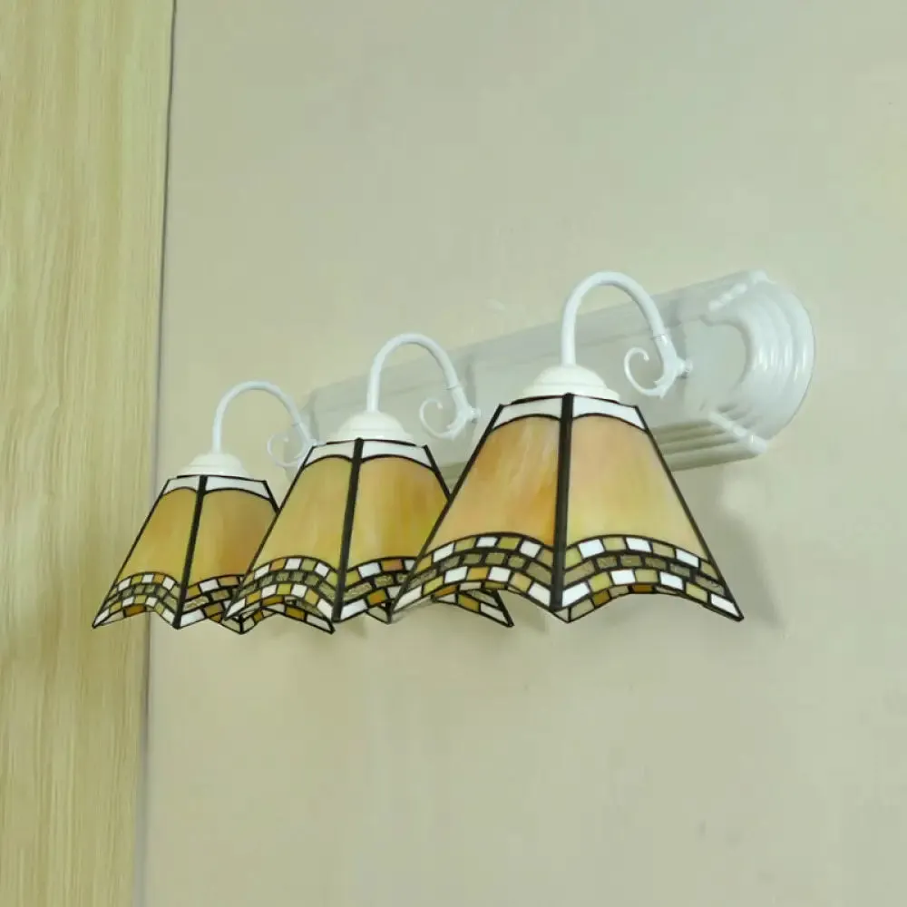 Sky Blue/Blue/Yellow Geometric Stained Glass Wall Lamp - Tiffany Style Sconce Lighting for Bathroom (3 Lights)