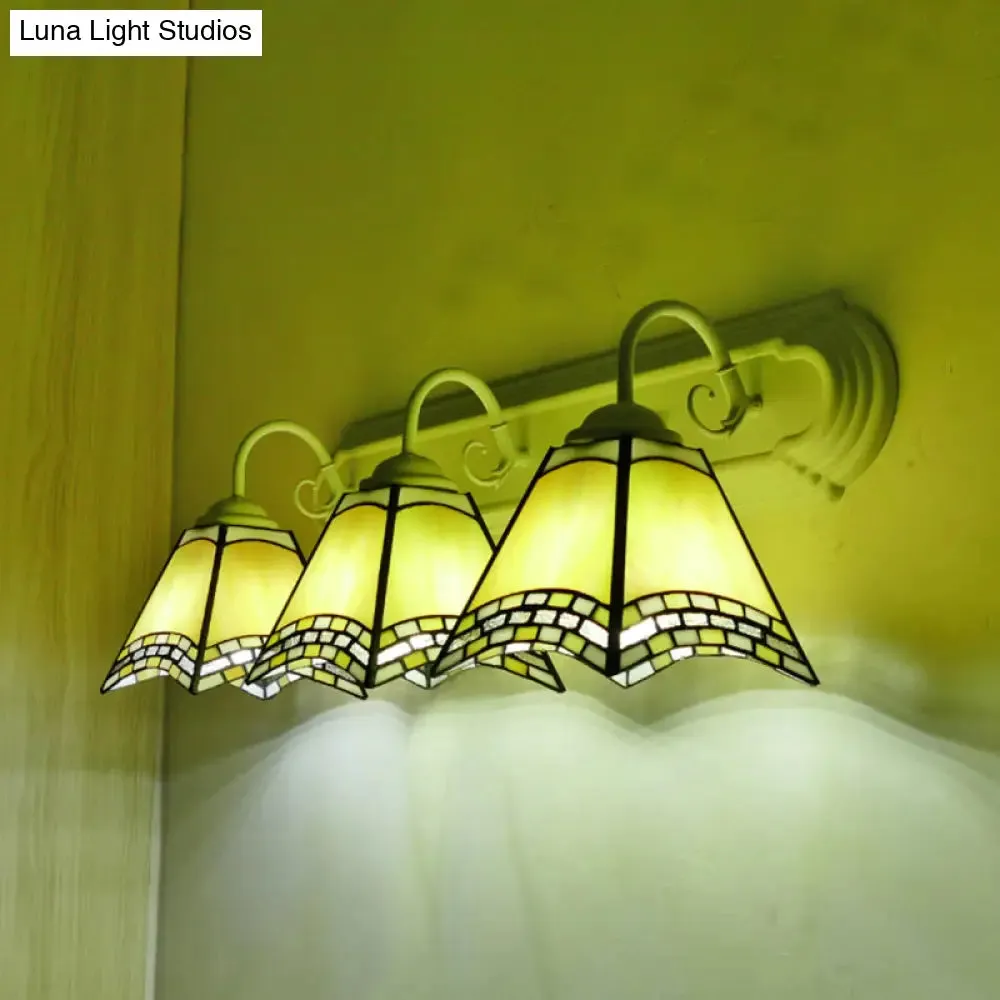 Sky Blue/Blue/Yellow Geometric Stained Glass Wall Lamp - Tiffany Style Sconce Lighting for Bathroom (3 Lights)