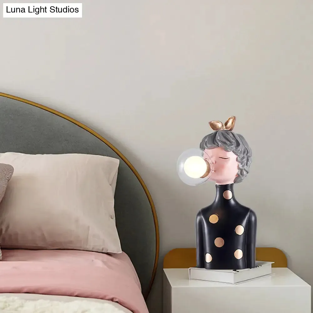 Sleek Glass Sphere Table Lamp with Figurine for Bedside - Art Decor Nightstand Light