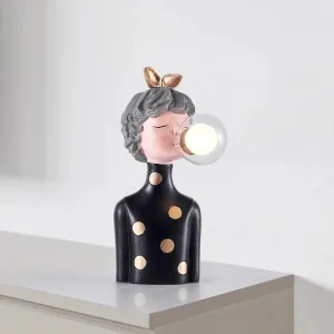 Sleek Glass Sphere Table Lamp with Figurine for Bedside - Art Decor Nightstand Light