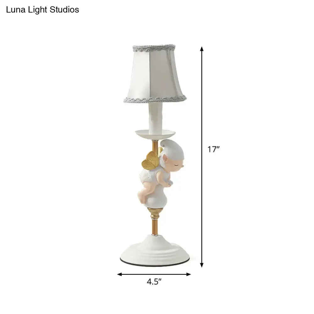 Small Elf Base Bedside Desk Light for Kids with White and Gold Empire Shade